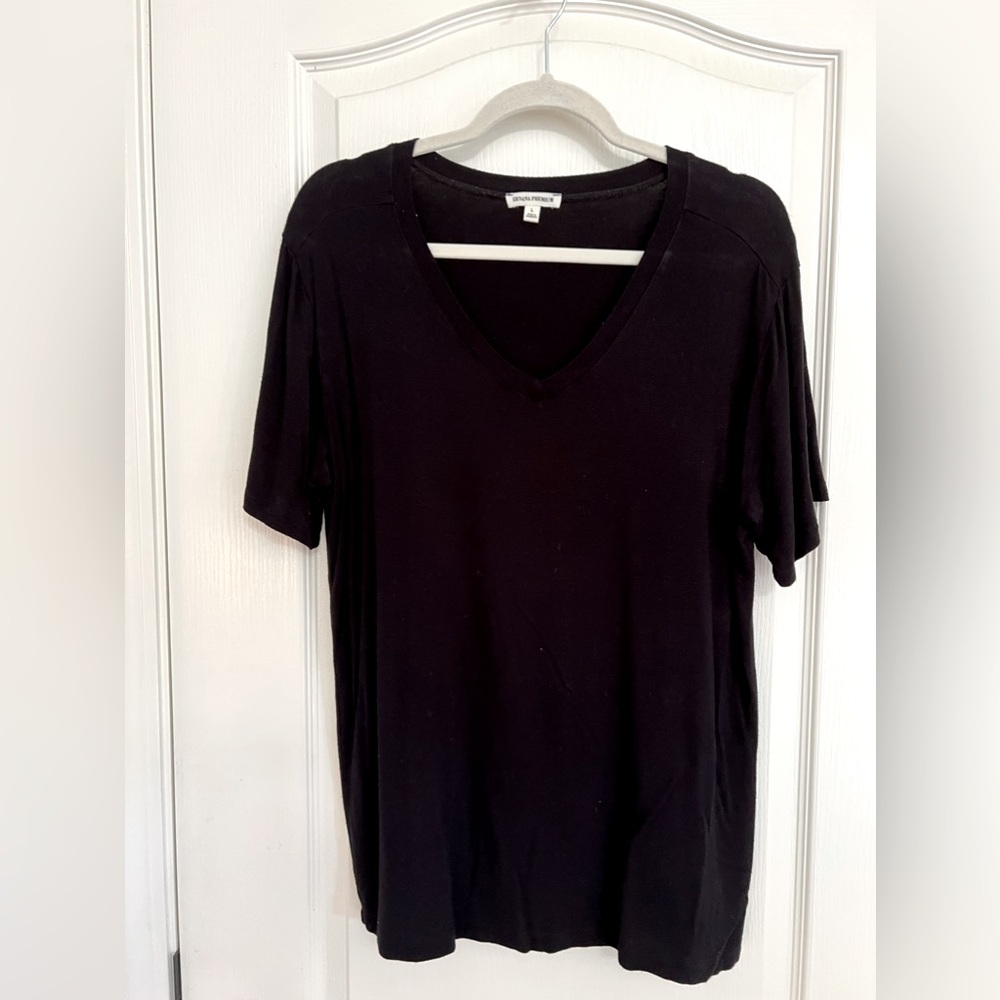Zenana Premium Large V neck black blouse